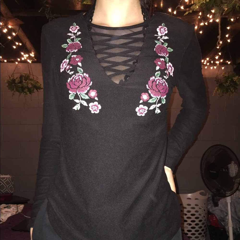 Black long sleeve with flowers